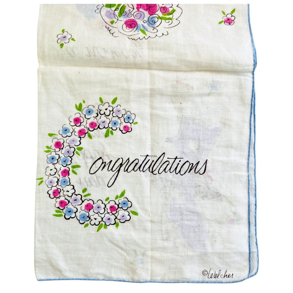 Vintage Welcher Handkerchief Anthropomorphic Cats Congratulations Wedding READ - Picture 5 of 12